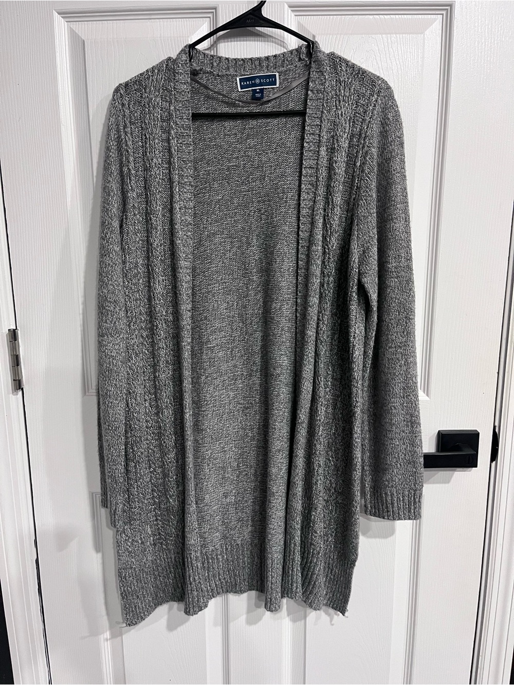 Karen Scott XL Gray Marled Long Open Front Cardigan Sweater